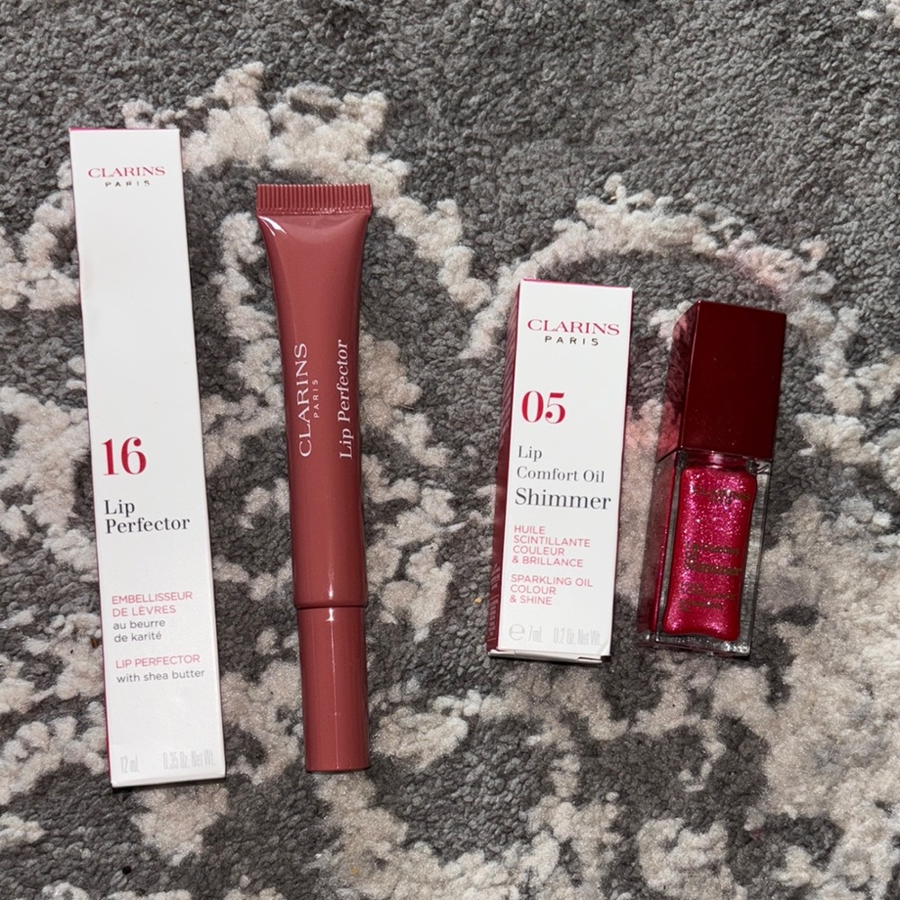 Clarins Pink and Red Lip Balm and Gloss Set